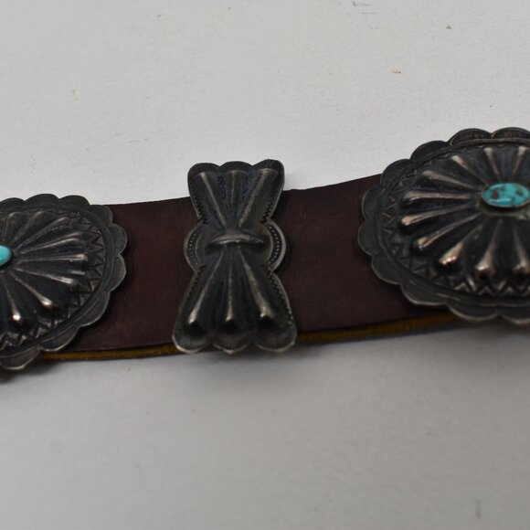 VINTAGE NAVAJO OLD PAWN 1ST PHASE COIN SILVER NAT TURQUOISE CONCHO BELT 1930-50 - Picture 6 of 15